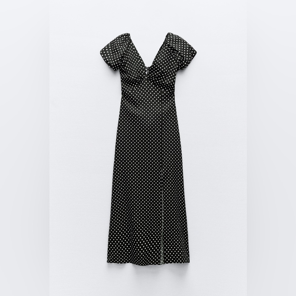 Zara Black and White Polka Dot Midi Dress